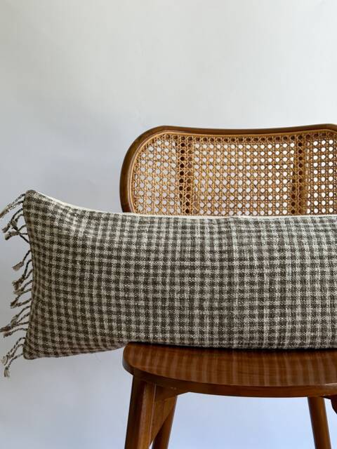 Gray Tribal Hemp Hand Woven Natural Dye Color Pillow Cover - image 1