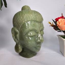 Green Jade Gautam Buddha Head Sculpture, Gemstone Figurine, Spiritual Crystal Gifts Religious Altar Decor - thumbnail 4