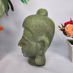 Green Jade Gautam Buddha Head Sculpture, Gemstone Figurine, Spiritual Crystal Gifts Religious Altar Decor - thumbnail 3