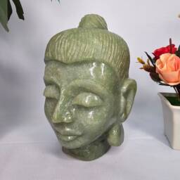 Green Jade Gautam Buddha Head Sculpture, Gemstone Figurine, Spiritual Crystal Gifts Religious Altar Decor - thumbnail 2