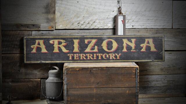Distressed Arizona Territory Sign, Rustic Wooden Wall Decor - image 1