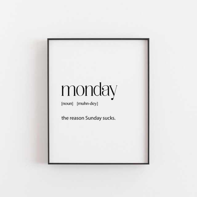 Monday Definition Print Funny Office Wall Art Minimalist Typography Poster Work From Home Decor Desk Humor Gift - image 1