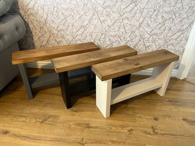 Chunky Solid Wood Hallway Bench Rustic Oak Finish Shoe Storage Seat - image 1