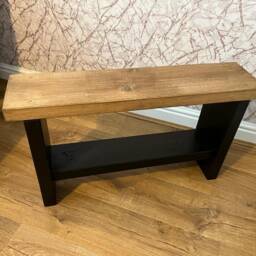 Chunky Solid Wood Hallway Bench Rustic Oak Finish Shoe Storage Seat - thumbnail 3