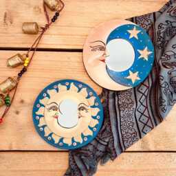 Wooden Wall Mirror, Set Of Two Crescent Moon & Stars Mirrors, Round Handmade, Fair Trade, Ethically Sourced Mirror - thumbnail 3