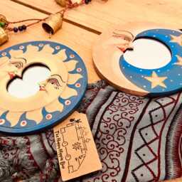 Wooden Wall Mirror, Set Of Two Crescent Moon & Stars Mirrors, Round Handmade, Fair Trade, Ethically Sourced Mirror - thumbnail 2