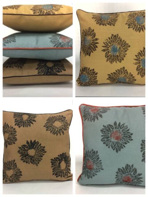 Hand Printed Sunflower Linen Pillow Floral Home Decor - image 1