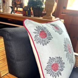 Hand Printed Sunflower Linen Pillow Floral Home Decor - thumbnail 4