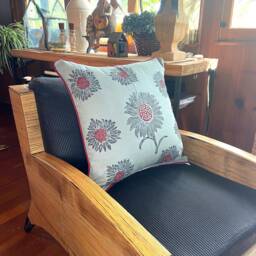 Hand Printed Sunflower Linen Pillow Floral Home Decor - thumbnail 3