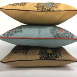 Hand Printed Sunflower Linen Pillow Floral Home Decor - thumbnail 2