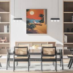 Retrowave Bauhaus Sunset Poster, Hiroshi Nagai Inspired Art, Chaise Lounge D??cor, Tropical Scene, Sunset Aesthetic Wall Print - thumbnail 3