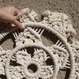 Macrame Mandala Wall Hanging Unbleached Cotton, Boho Decor - thumbnail 3