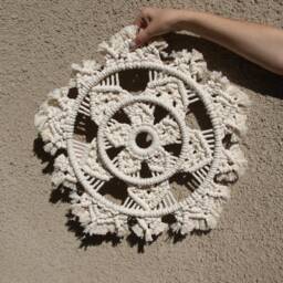 Macrame Mandala Wall Hanging Unbleached Cotton, Boho Decor - thumbnail 1