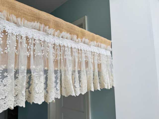 Custom Lace Curtains Sheer Window Treatment Farmhouse Burlap Ivory Curtains - image 1