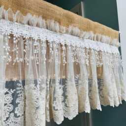 Custom Lace Curtains Sheer Window Treatment Farmhouse Burlap Ivory Curtains - thumbnail 2