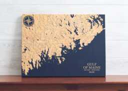Gulf Of Maine Map - Engraved Wood Coastal Chart Wall Art Sign, Beach House Home Decor Nautical Print, Unique Personalized Family Gift