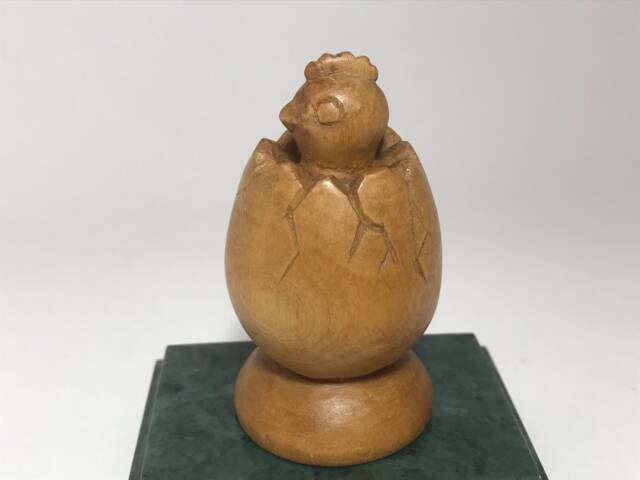"Hand Carved Wooden Figurine ""Chicken in The Egg" - image 1