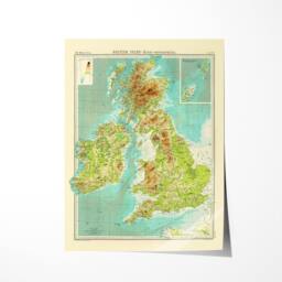 British Isles Map - Bathyorographical Ocean Depths & Mountain Heights Relief - thumbnail 3