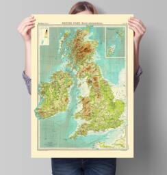 British Isles Map - Bathyorographical Ocean Depths & Mountain Heights Relief - thumbnail 1