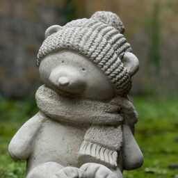 Cute Stone Winter Bear Statue Concrete Garden & Home Decoration Cement Teddy With Scarf Hat Outdoor Animal Ornament Bear Lover Gift - thumbnail 2