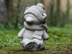 Cute Stone Winter Bear Statue Concrete Garden & Home Decoration Cement Teddy With Scarf Hat Outdoor Animal Ornament Bear Lover Gift - thumbnail 1