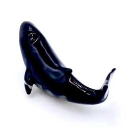 Miniature Ceramic Fin Whale Fish Little Sea Animal Black Figurine Small Statue Tiny Decoration Hand Painted Collectible Figure Deco - thumbnail 3