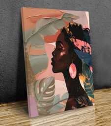 Modern African Woman Portrait Canvas Print, Textured Boho Wall Art - thumbnail 1