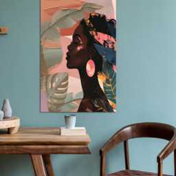Modern African Woman Portrait Canvas Print, Textured Boho Wall Art - thumbnail 3
