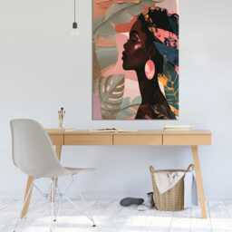 Modern African Woman Portrait Canvas Print, Textured Boho Wall Art - thumbnail 2
