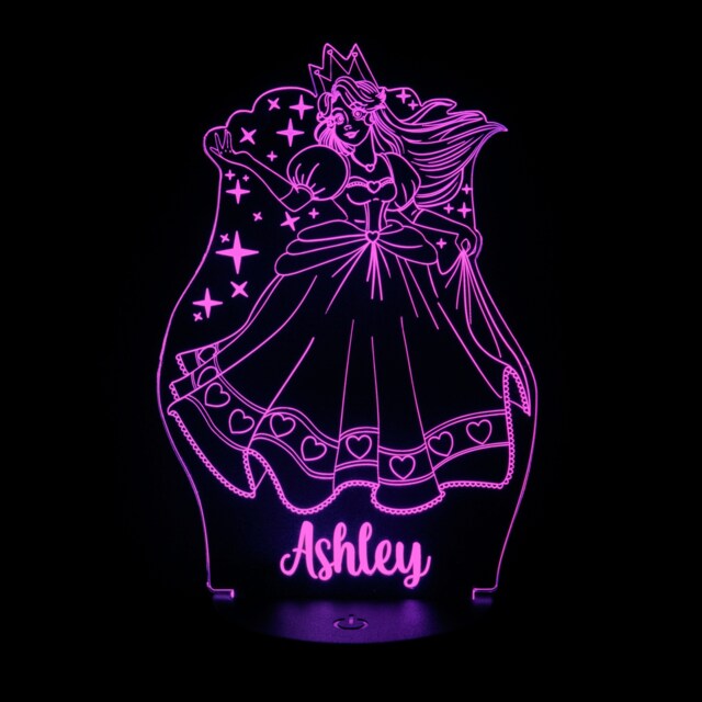 Personalised Any Name Princess Led Neon Night Light. Girls Bedroom/Nursery. Multi Coloured With Remote Control & Usb Cable. Desk Lamp Gift - image 1