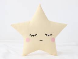 Pale Yellow Star Cushion For Nursery Decor, Dreamy Baby Pillow Shower Gift Idea Boy Girl Gender Neutral Kids Room Children Bed Teepee - thumbnail 1