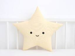 Pale Yellow Star Cushion For Nursery Decor, Dreamy Baby Pillow Shower Gift Idea Boy Girl Gender Neutral Kids Room Children Bed Teepee - thumbnail 2