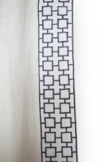 Linen Curtain Drape, Custom Curtains, Off White Grey Lattice Embroidered Heat Blocking Door Curtains - image 1