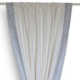 Linen Curtain Drape, Custom Curtains, Off White Grey Lattice Embroidered Heat Blocking Door Curtains - thumbnail 2