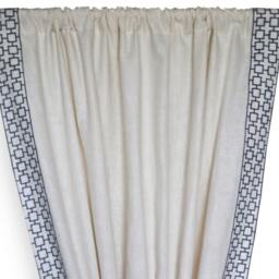 Linen Curtain Drape, Custom Curtains, Off White Grey Lattice Embroidered Heat Blocking Door Curtains - thumbnail 3