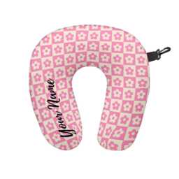 Personalised Multicoloured Floral Chequered Print Travel Neck Pillow - Support Cushion - thumbnail 3