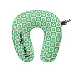 Personalised Multicoloured Floral Chequered Print Travel Neck Pillow - Support Cushion - thumbnail 2