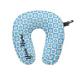 Personalised Multicoloured Floral Chequered Print Travel Neck Pillow - Support Cushion - thumbnail 1