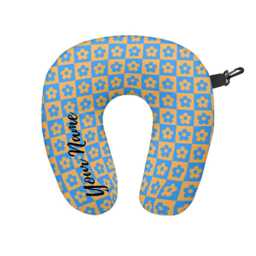 Personalised Multicoloured Floral Chequered Print Travel Neck Pillow - Support Cushion - thumbnail 4