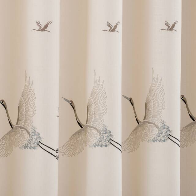 Crane Bird Embroidered Curtains White Living Room Or Bedroom Panels - image 1