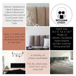 Wall Mounted Headboard, Velvet King Size/California Queen Full Double Twin Upholstered Headrest - thumbnail 4