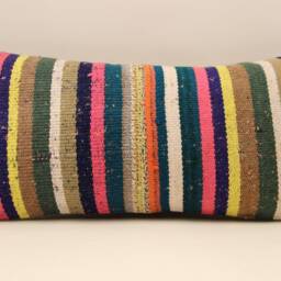 Throw Kilim Pillow 12x24 Inch - 30x60 cm Rug Turkish Pillow Cushion Art Deco Lumbar Cover 4Oaf-337 - thumbnail 2