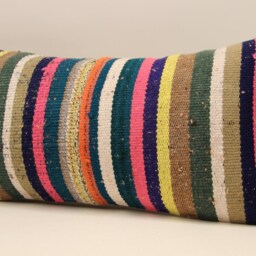 Throw Kilim Pillow 12x24 Inch - 30x60 cm Rug Turkish Pillow Cushion Art Deco Lumbar Cover 4Oaf-337 - thumbnail 3