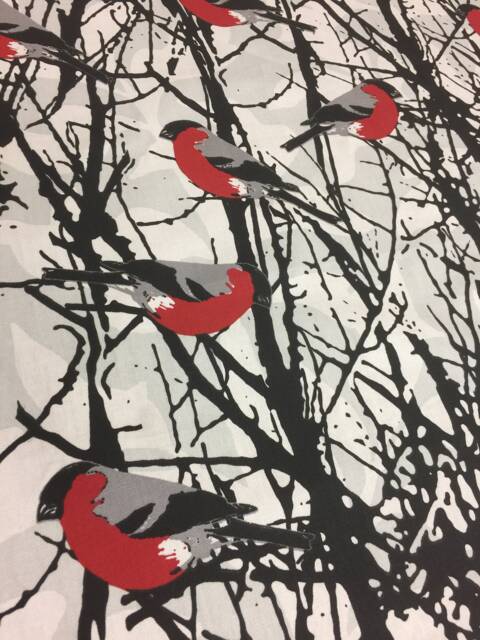 Cotton Curtains Kitchen Valance Rod Pocket Winter Birds - image 1