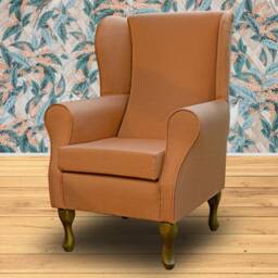 Orange Handmade Wingback Armchair - Fireside Accent Upholstered Chair Traditional Fabric British Custom Made - thumbnail 1