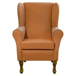 Orange Handmade Wingback Armchair - Fireside Accent Upholstered Chair Traditional Fabric British Custom Made - thumbnail 2