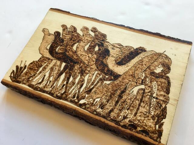 Camel Woodburned Wall Art Hariri's Maqamat Scene - image 1