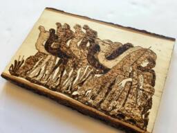 Camel Woodburned Wall Art Hariri's Maqamat Scene - thumbnail 1