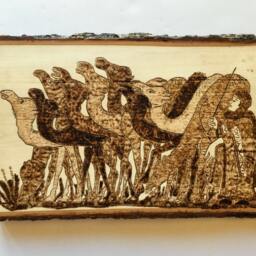 Camel Woodburned Wall Art Hariri's Maqamat Scene - thumbnail 3