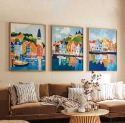 Set Of 3 Holland Posters, Netherlands Wall Art Prints, Travel Poster Set, Tulip Field Windmill Landscape Posters - thumbnail 1